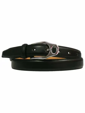 Skinny Leather Belt With Silver Buckle