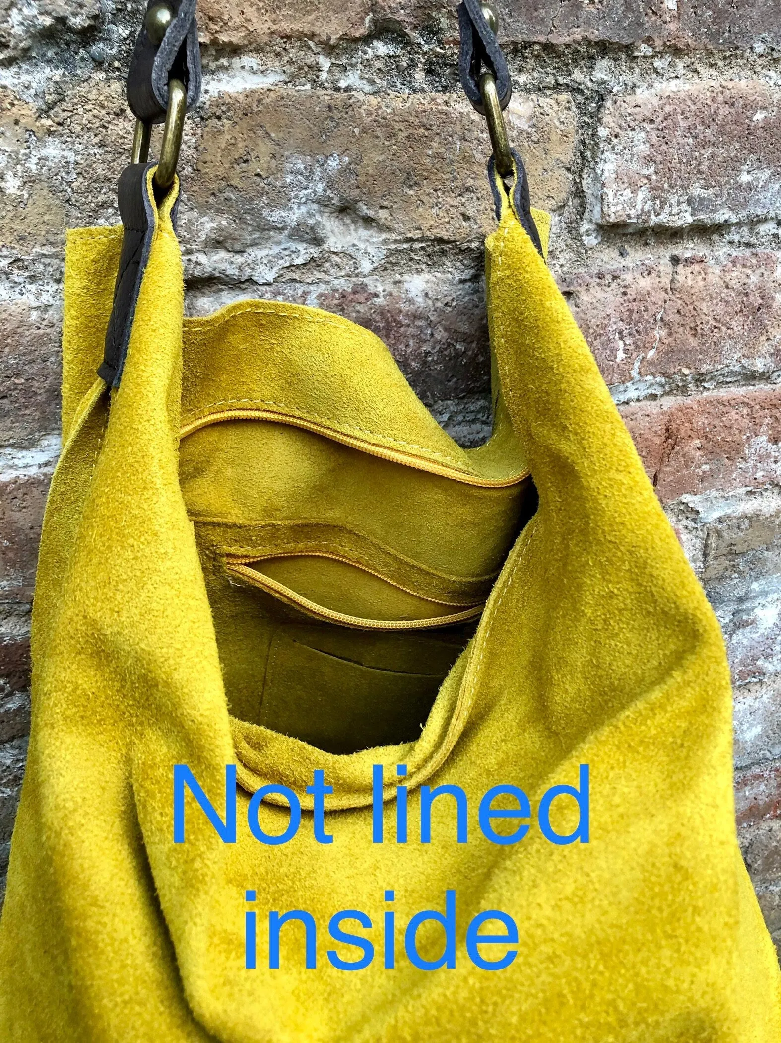 Slouch leather bag in YELLOW. Soft hobo bag. Suede boho bag. Book or tablet bags in genuine suede leather. Yellow and brown leather shopper