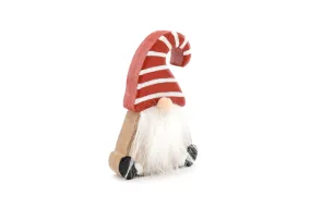 Small Wooden Santa Gonk Decoration with Red & White Striped Hat and Beard - 7 x 12cm