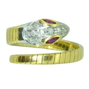 Snake Ring with Diamonds & Rubies