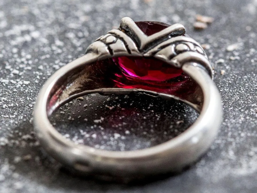 Solitaire Garnet Ring - REAL Garnet Ring - Red Boho Ring