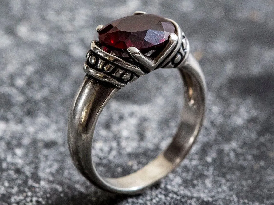 Solitaire Garnet Ring - REAL Garnet Ring - Red Boho Ring