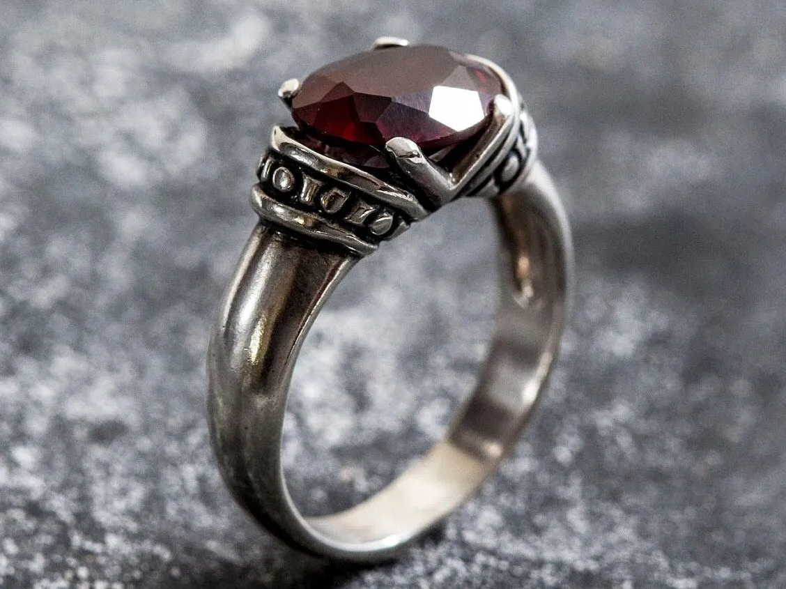 Solitaire Garnet Ring - REAL Garnet Ring - Red Boho Ring