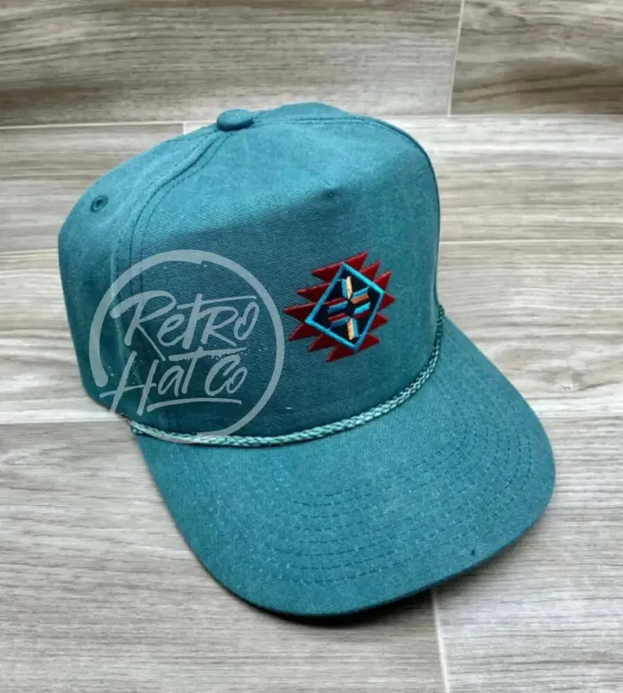 Southwestern / Aztec / Tribal Patch on Teal Stonewashed Rope Hat