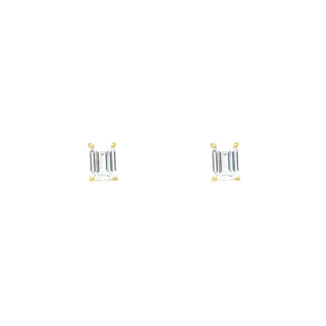 Sterling Silver Gold Plated CZ Baguette Stud Earring