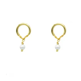 Sterling Silver Gold Plated Pearl Dangle Earrings
