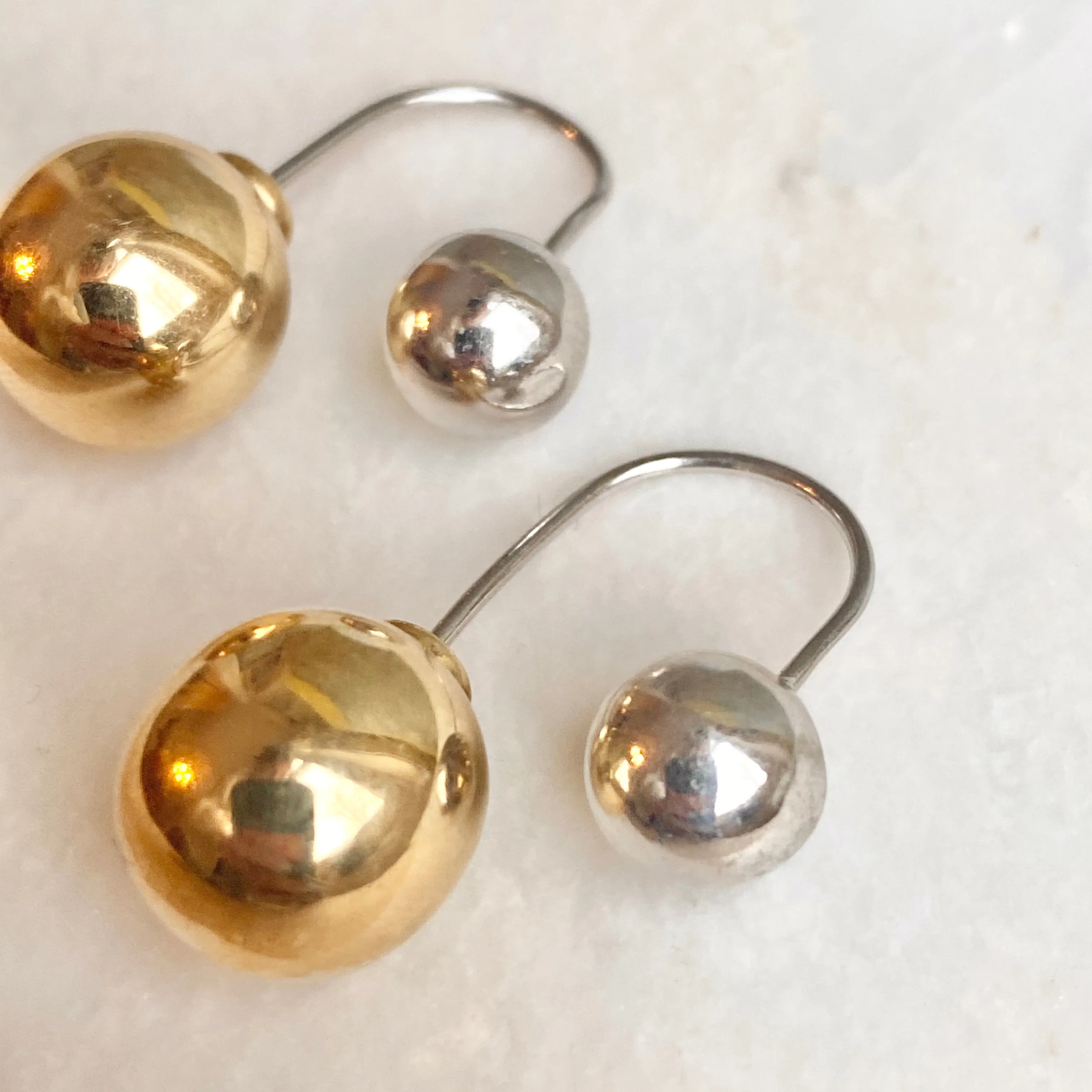 Sterling Silver   Gold-Tone Double Ball Dangle Earrings