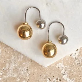 Sterling Silver   Gold-Tone Double Ball Dangle Earrings
