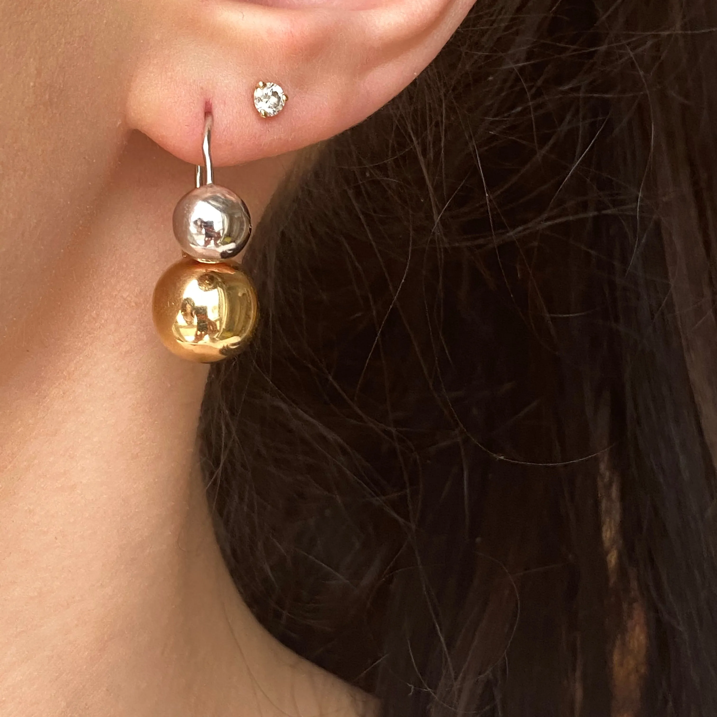 Sterling Silver   Gold-Tone Double Ball Dangle Earrings