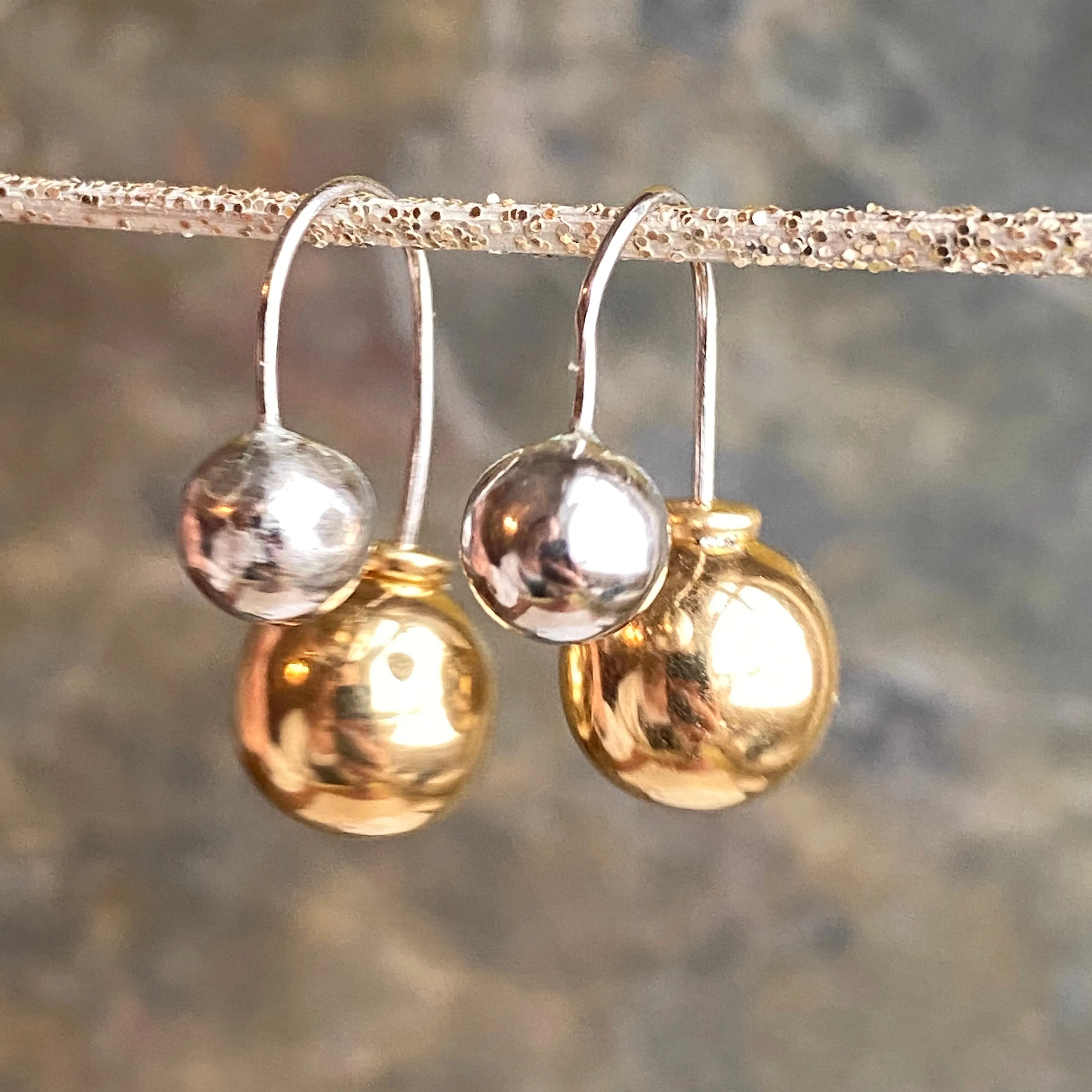 Sterling Silver   Gold-Tone Double Ball Dangle Earrings