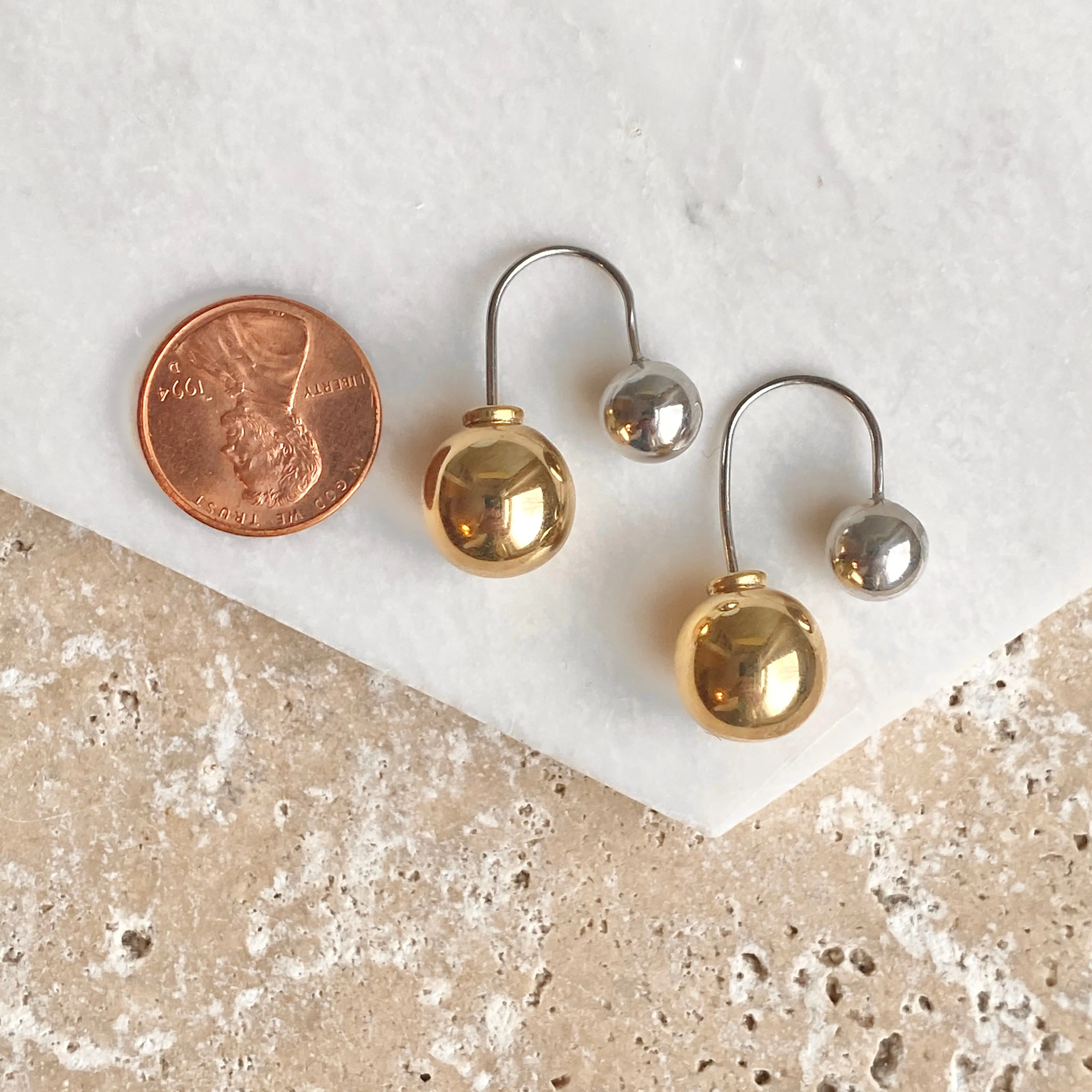 Sterling Silver   Gold-Tone Double Ball Dangle Earrings