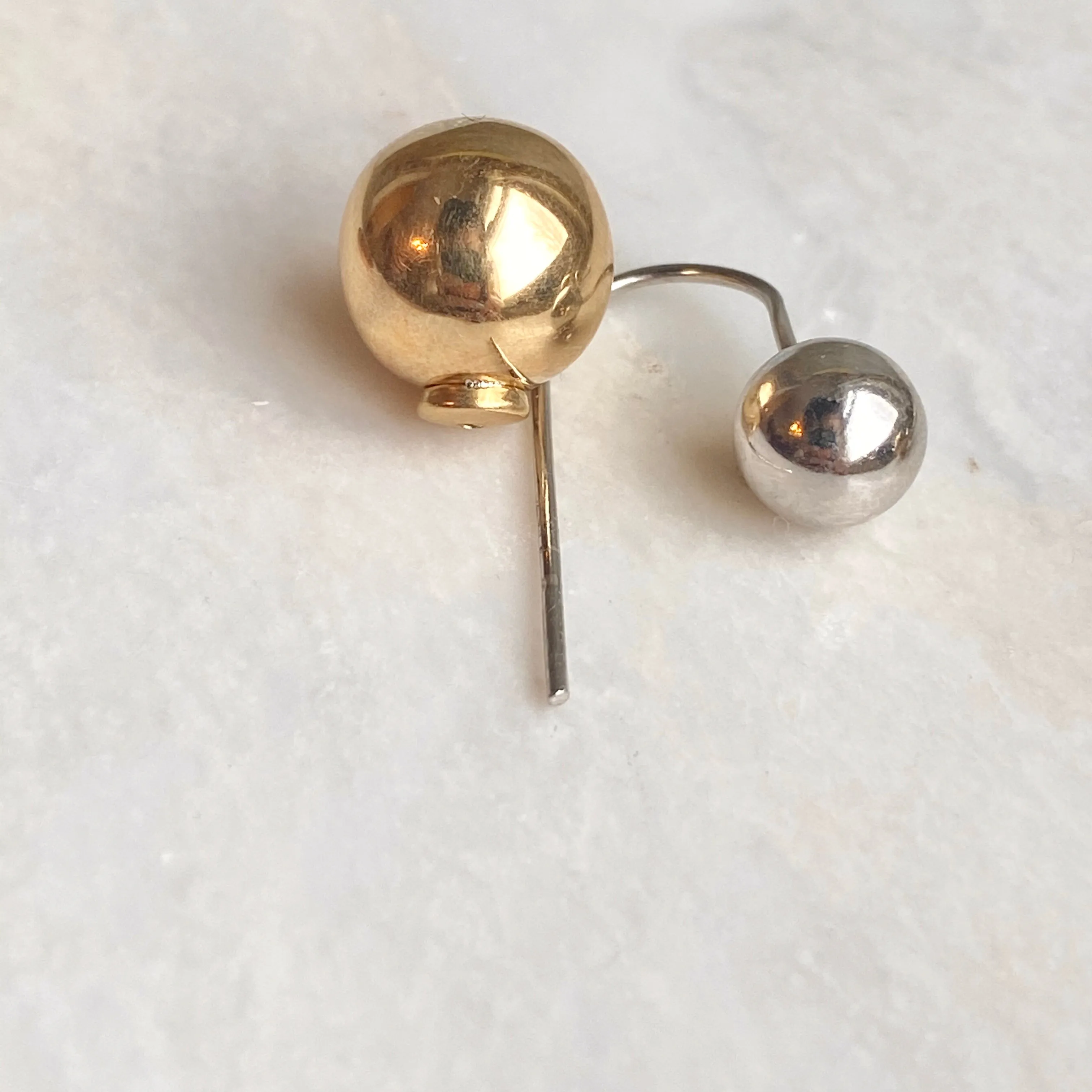 Sterling Silver   Gold-Tone Double Ball Dangle Earrings