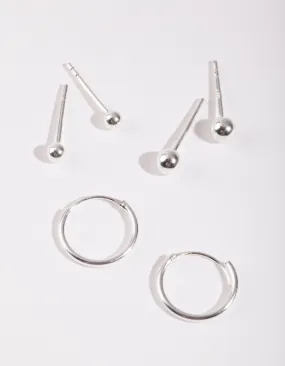 Sterling Silver Gradual Ball Hoop Earring Pack
