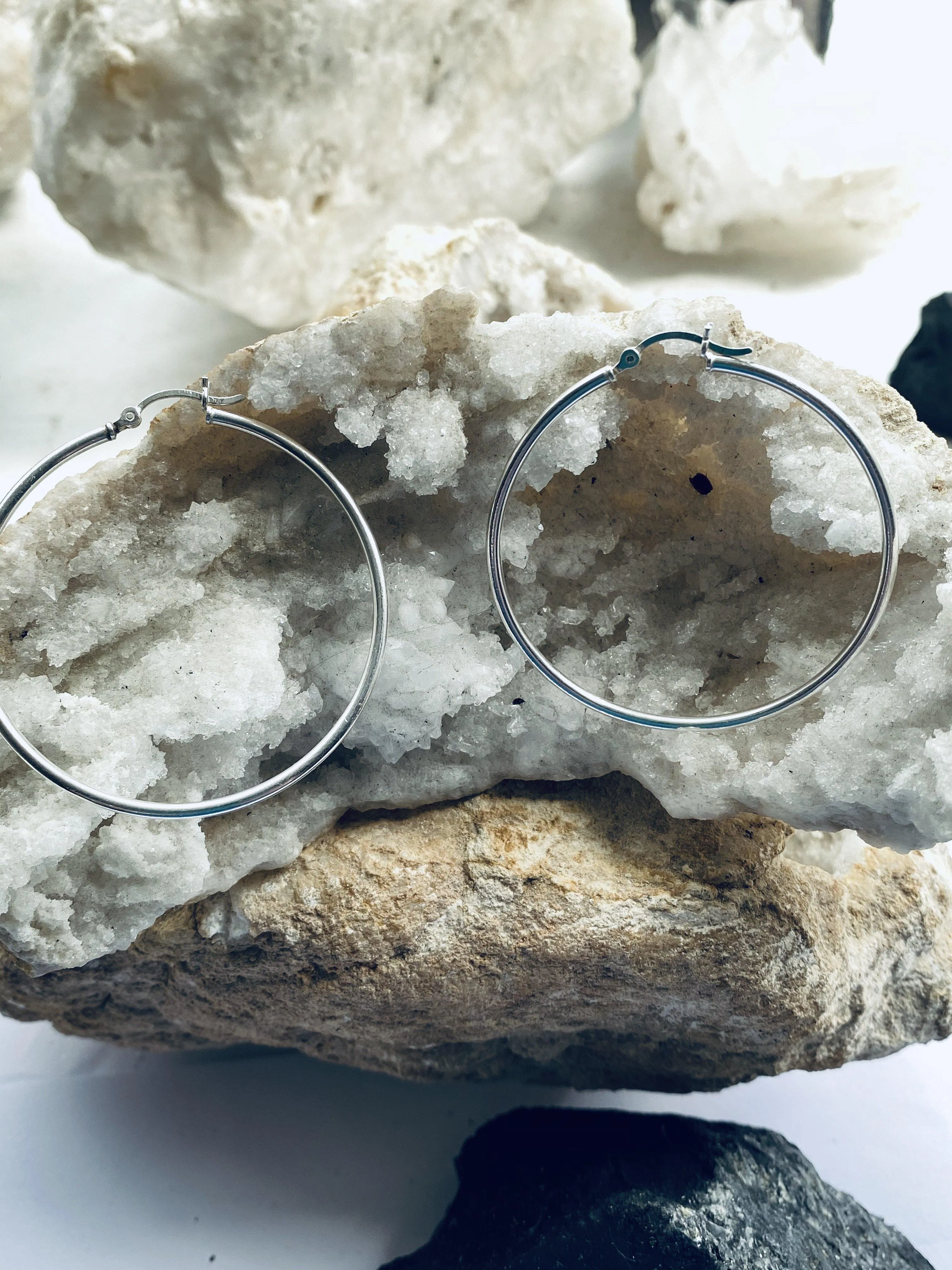 Sterling Silver Hoops with Mother of Pearl (blue and White)