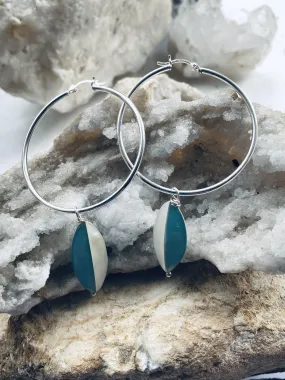 Sterling Silver Hoops with Mother of Pearl (blue and White)
