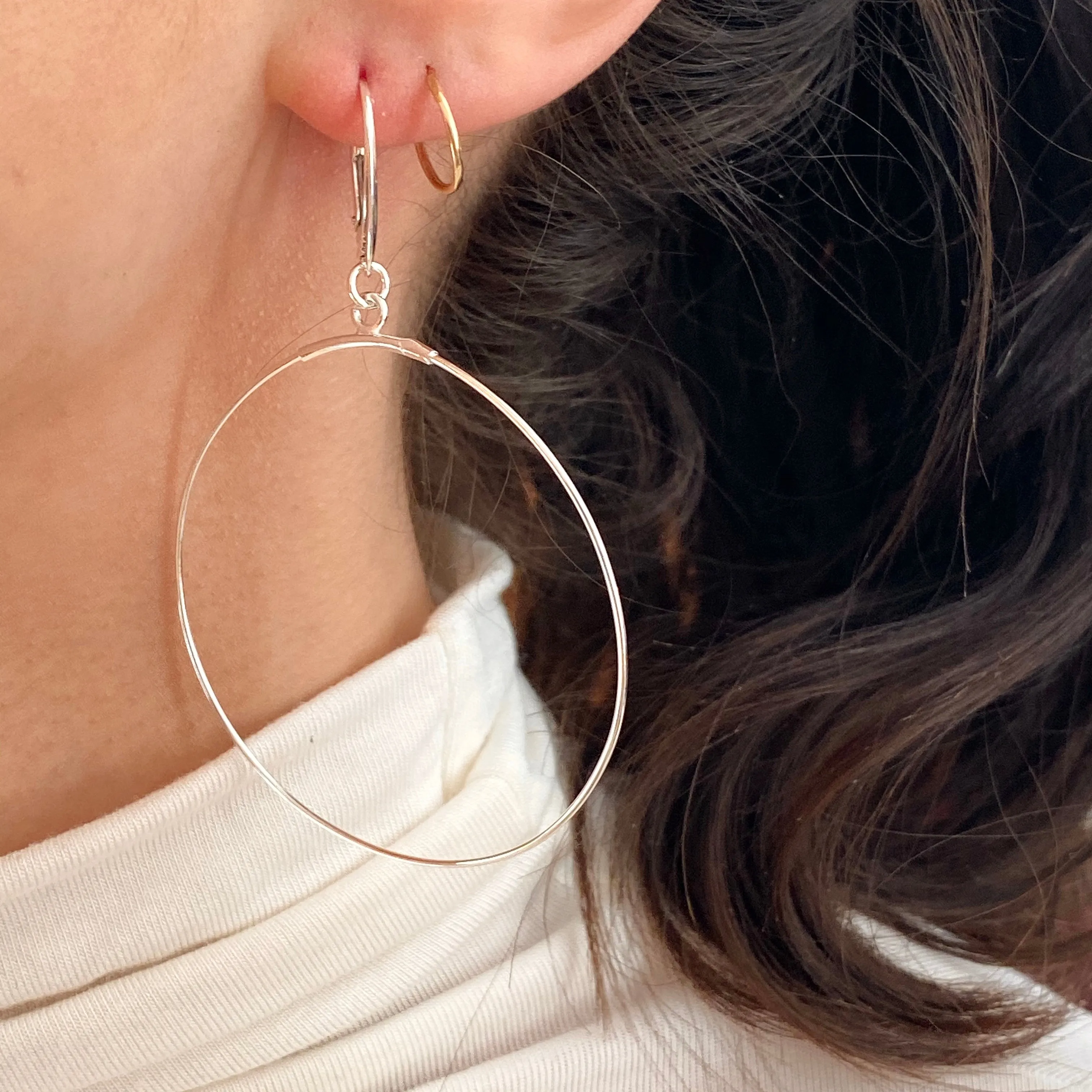 Sterling Silver Lever-Back Dangle Hoop Earrings