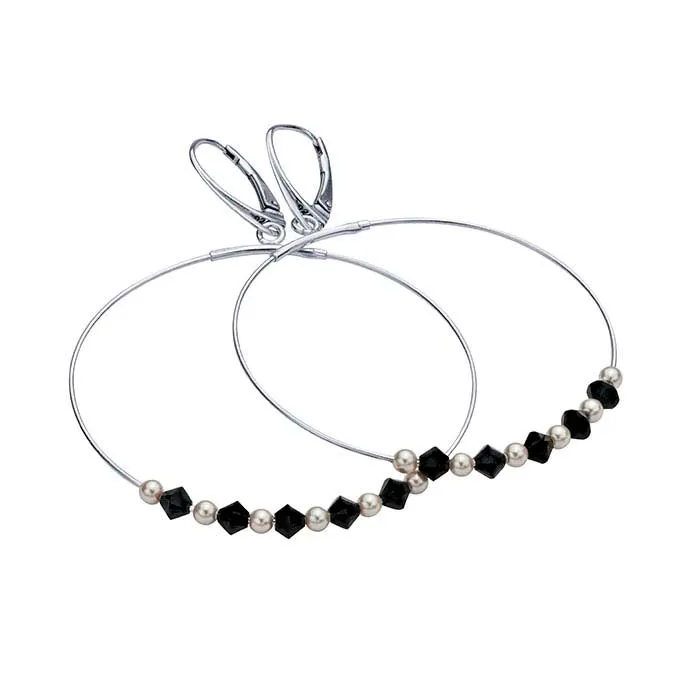 Sterling Silver Lever-Back Dangle Hoop Earrings