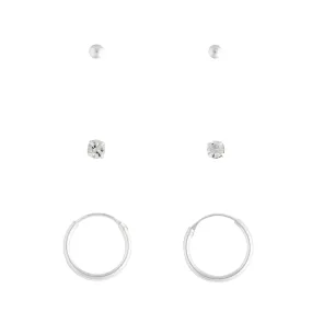 Sterling Silver Stud Diamante & Hoop Pack