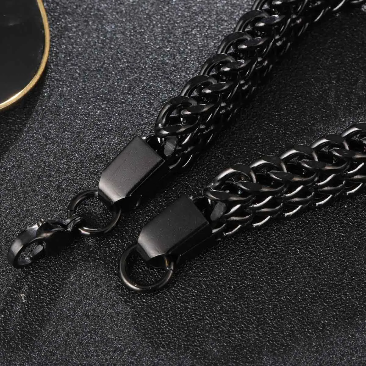 Stylish Dual Curb Glossy Black 316L Stainless Steel Bracelet Men