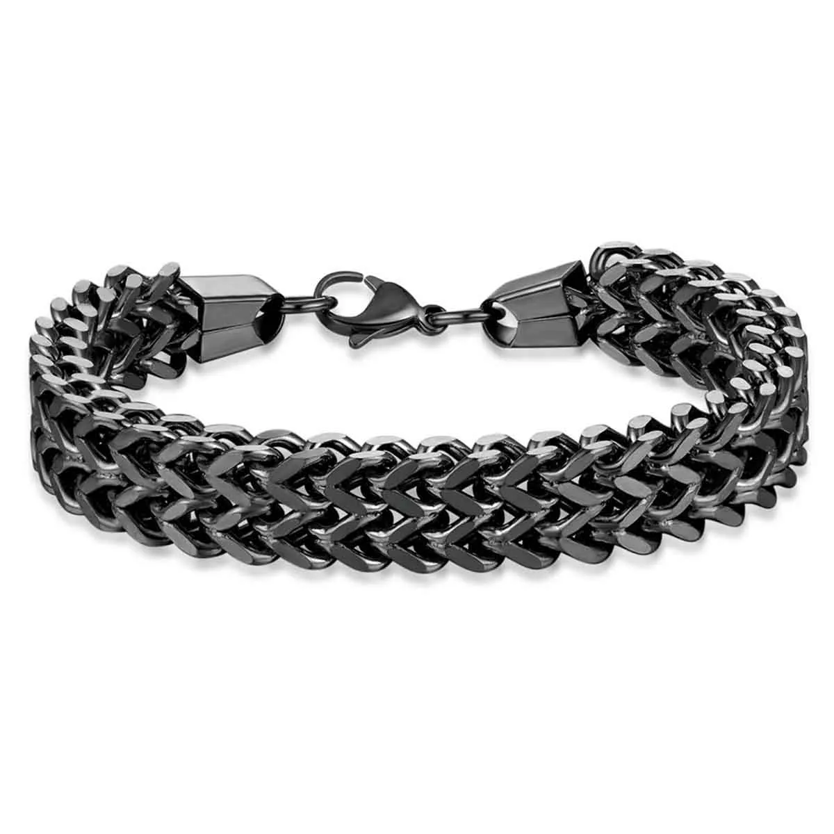 Stylish Dual Curb Glossy Black 316L Stainless Steel Bracelet Men
