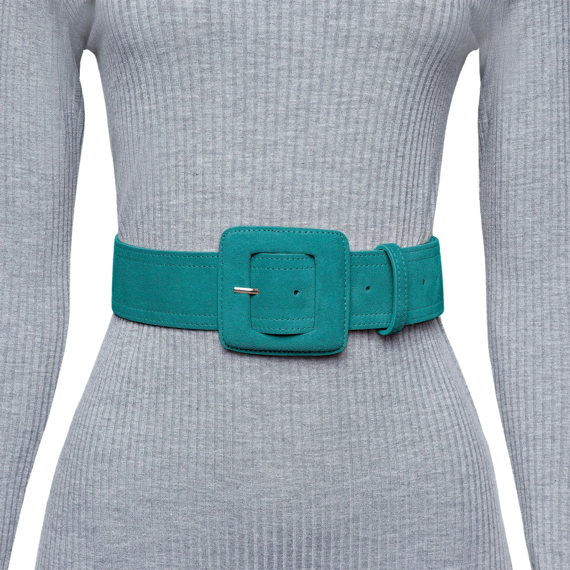 Suede Square Buckle Belt - Teal