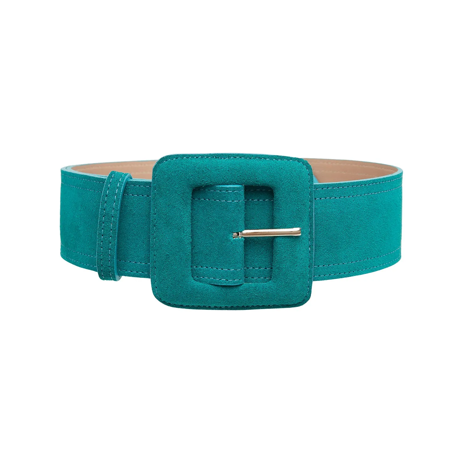 Suede Square Buckle Belt - Teal