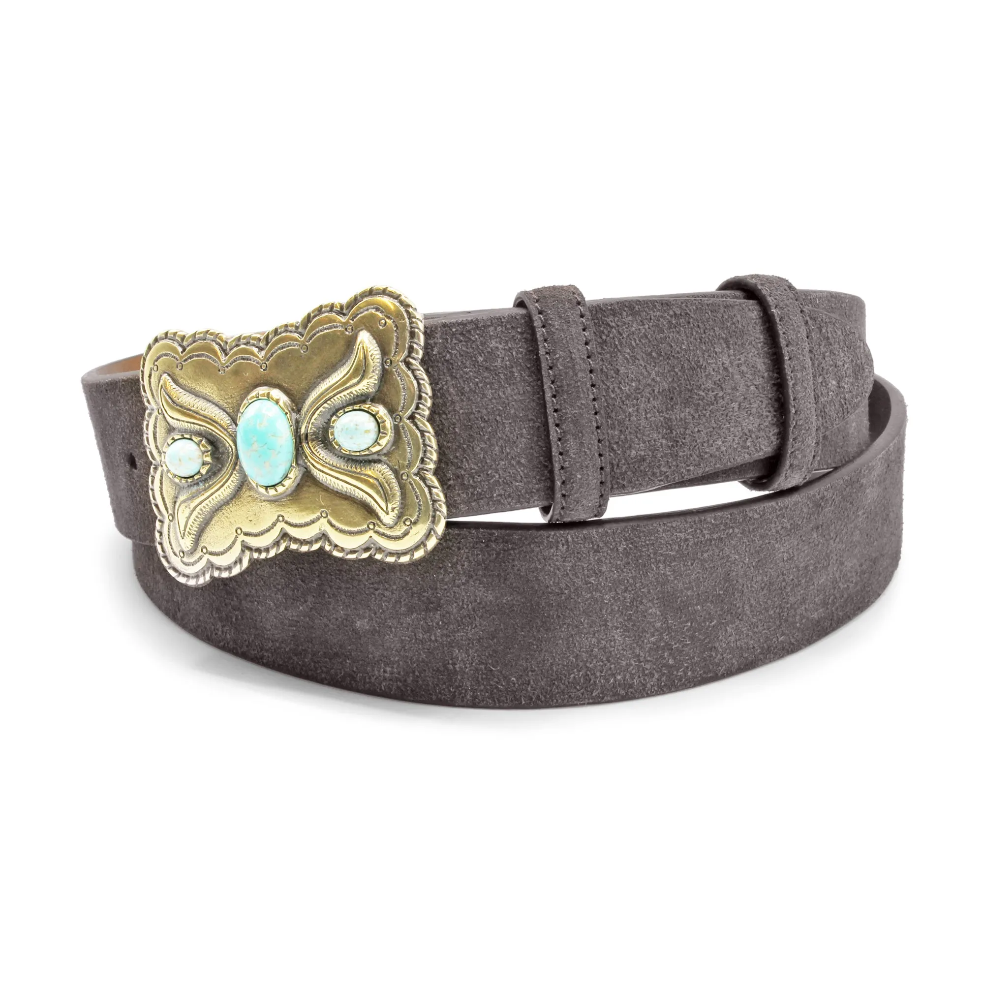 Supple Dark Brown Turquoise Western Plate Belt