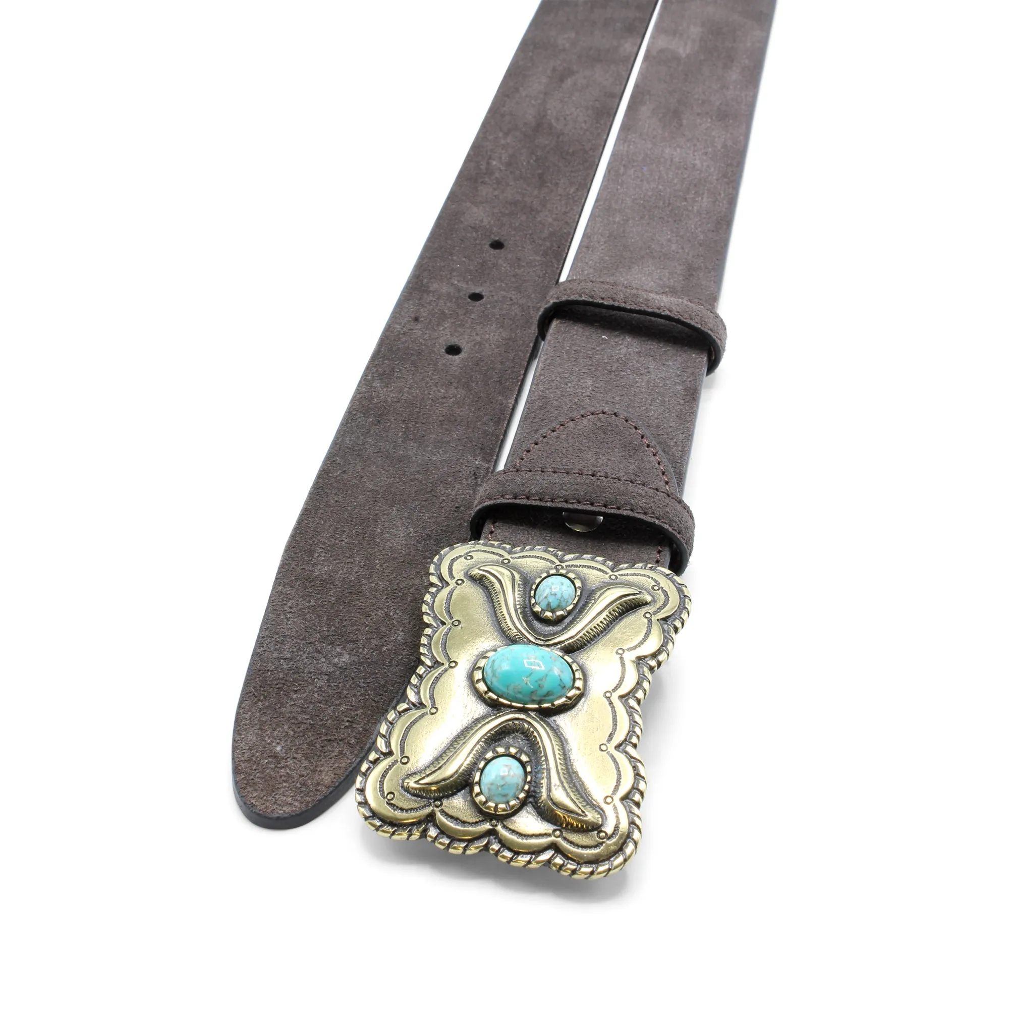 Supple Dark Brown Turquoise Western Plate Belt