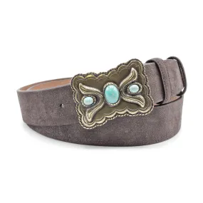 Supple Dark Brown Turquoise Western Plate Belt