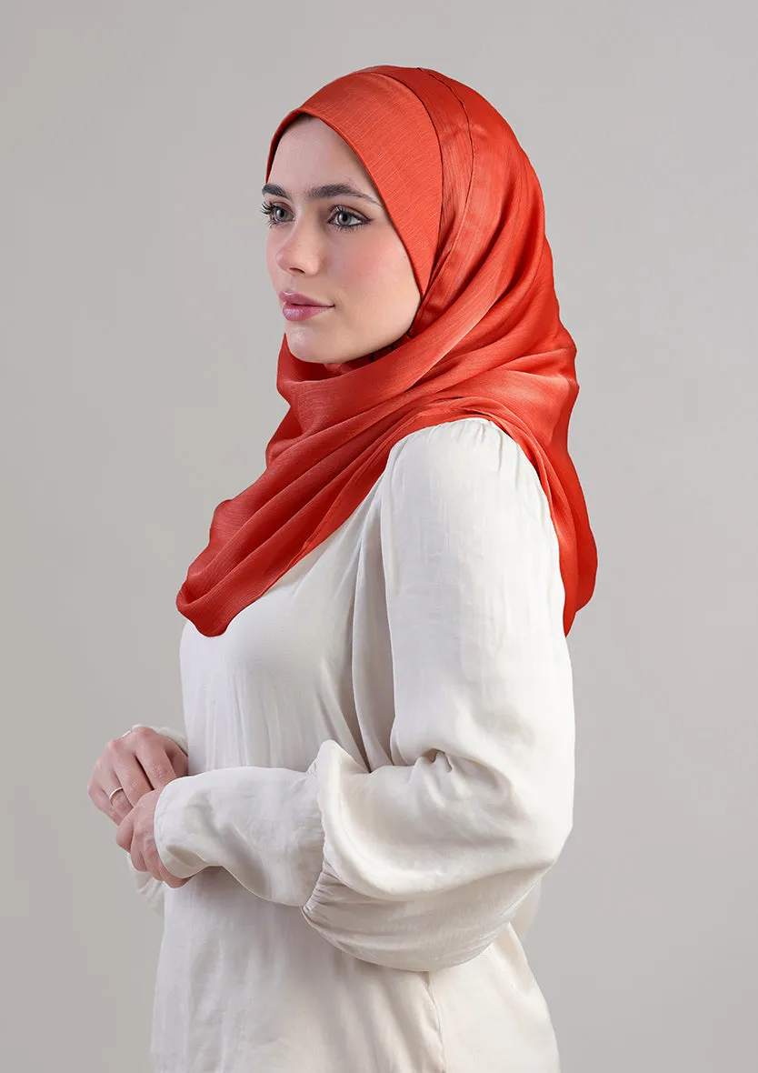 Terracotta Satin Crinkled - Instant Hijab with Inner