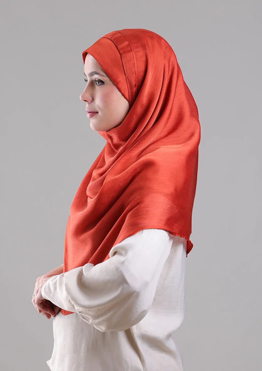Terracotta Satin Crinkled - Instant Hijab with Inner
