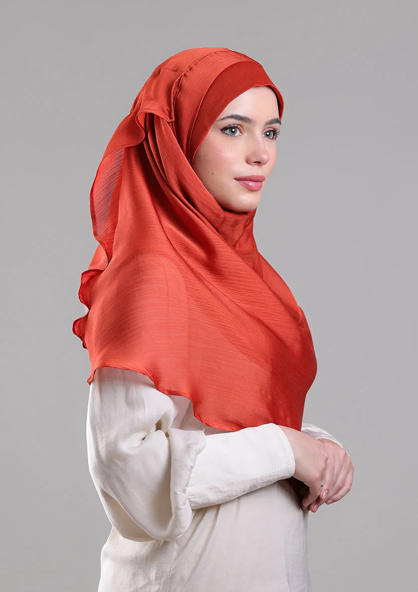 Terracotta Satin Crinkled - Instant Hijab with Inner