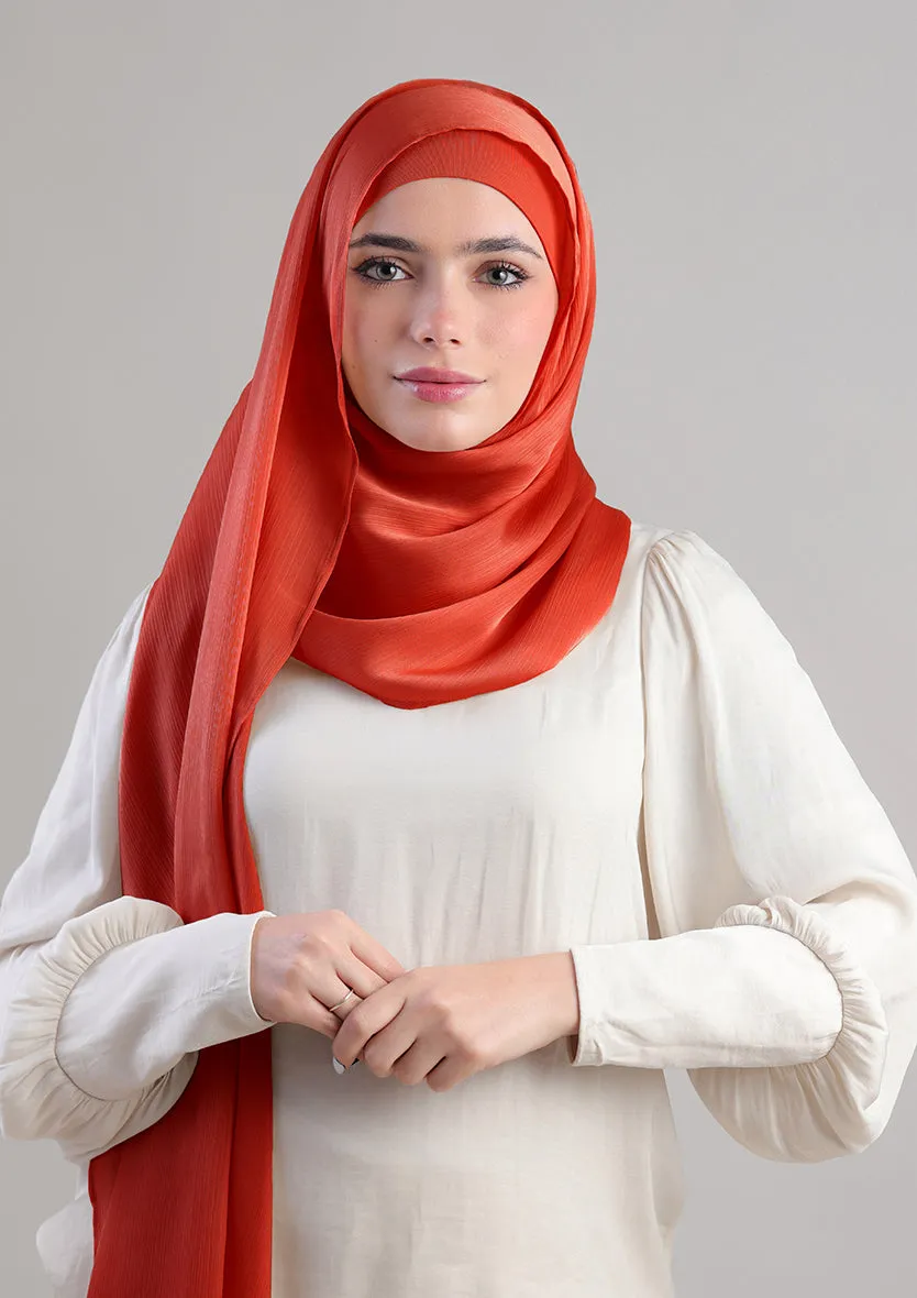 Terracotta Satin Crinkled - Instant Hijab with Inner