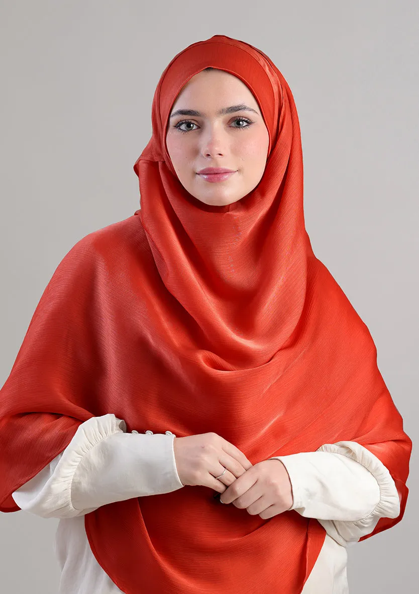 Terracotta Satin Crinkled - Instant Hijab with Inner