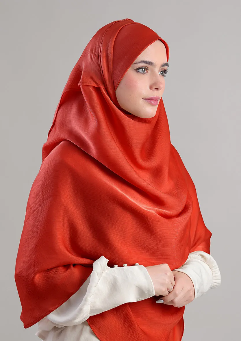 Terracotta Satin Crinkled - Instant Hijab with Inner