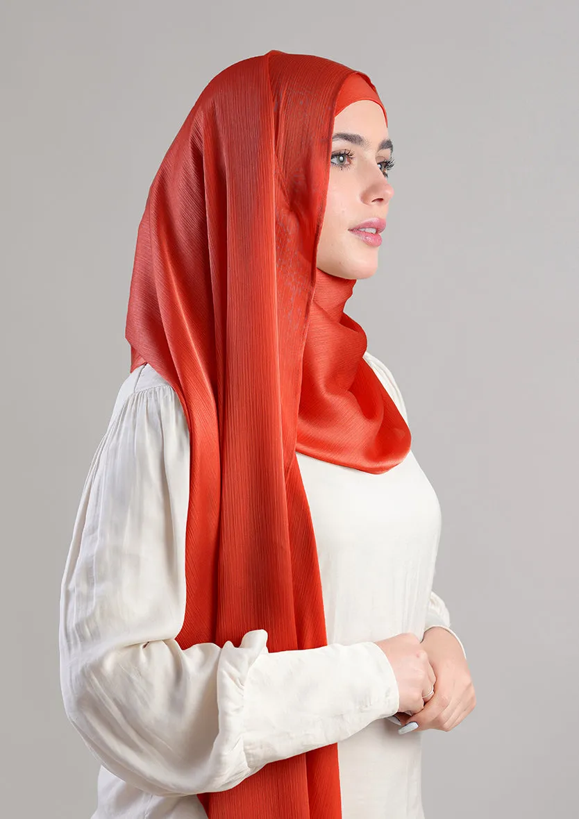 Terracotta Satin Crinkled - Instant Hijab with Inner