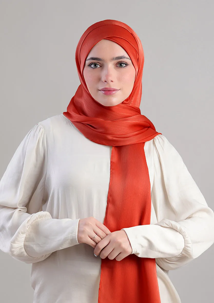 Terracotta Satin Crinkled - Instant Hijab with Inner