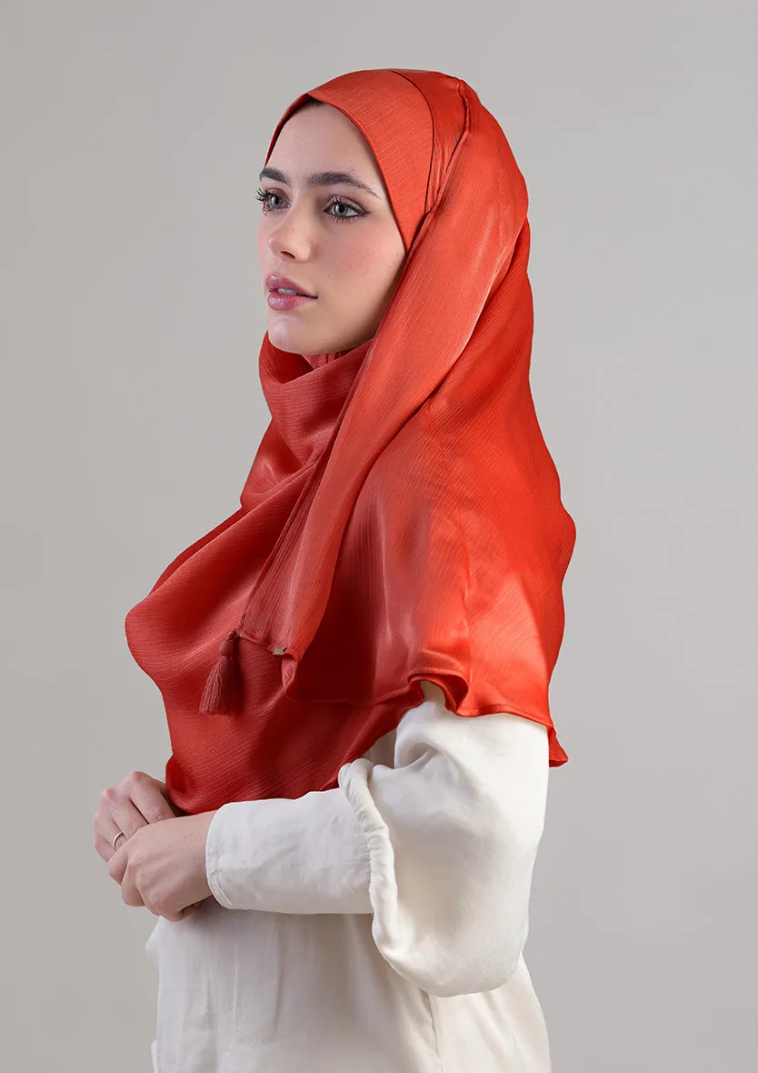 Terracotta Satin Crinkled - Instant Hijab with Inner