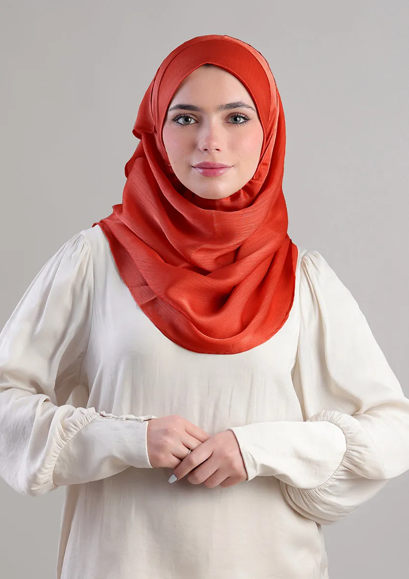 Terracotta Satin Crinkled - Instant Hijab with Inner