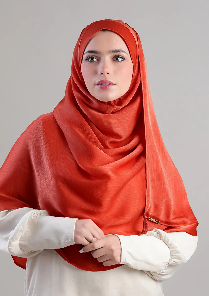 Terracotta Satin Crinkled - Instant Hijab with Inner