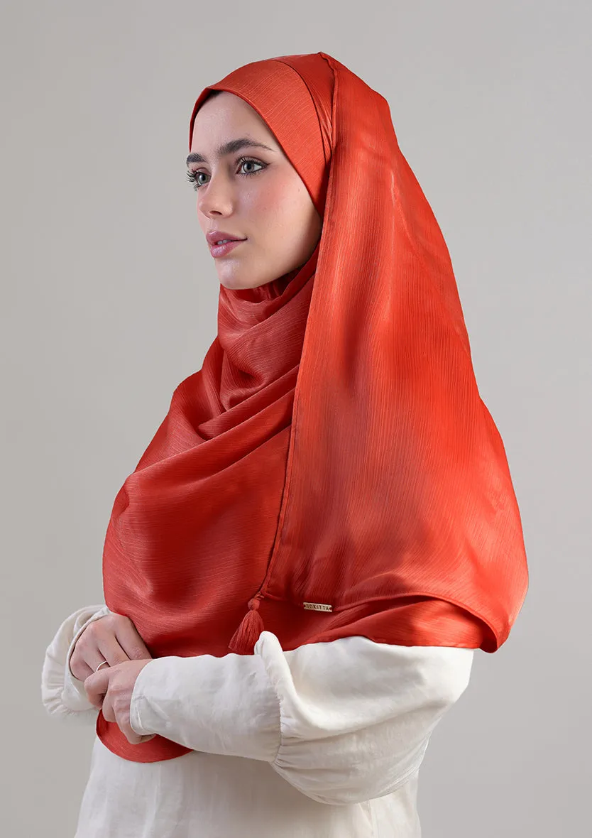 Terracotta Satin Crinkled - Instant Hijab with Inner