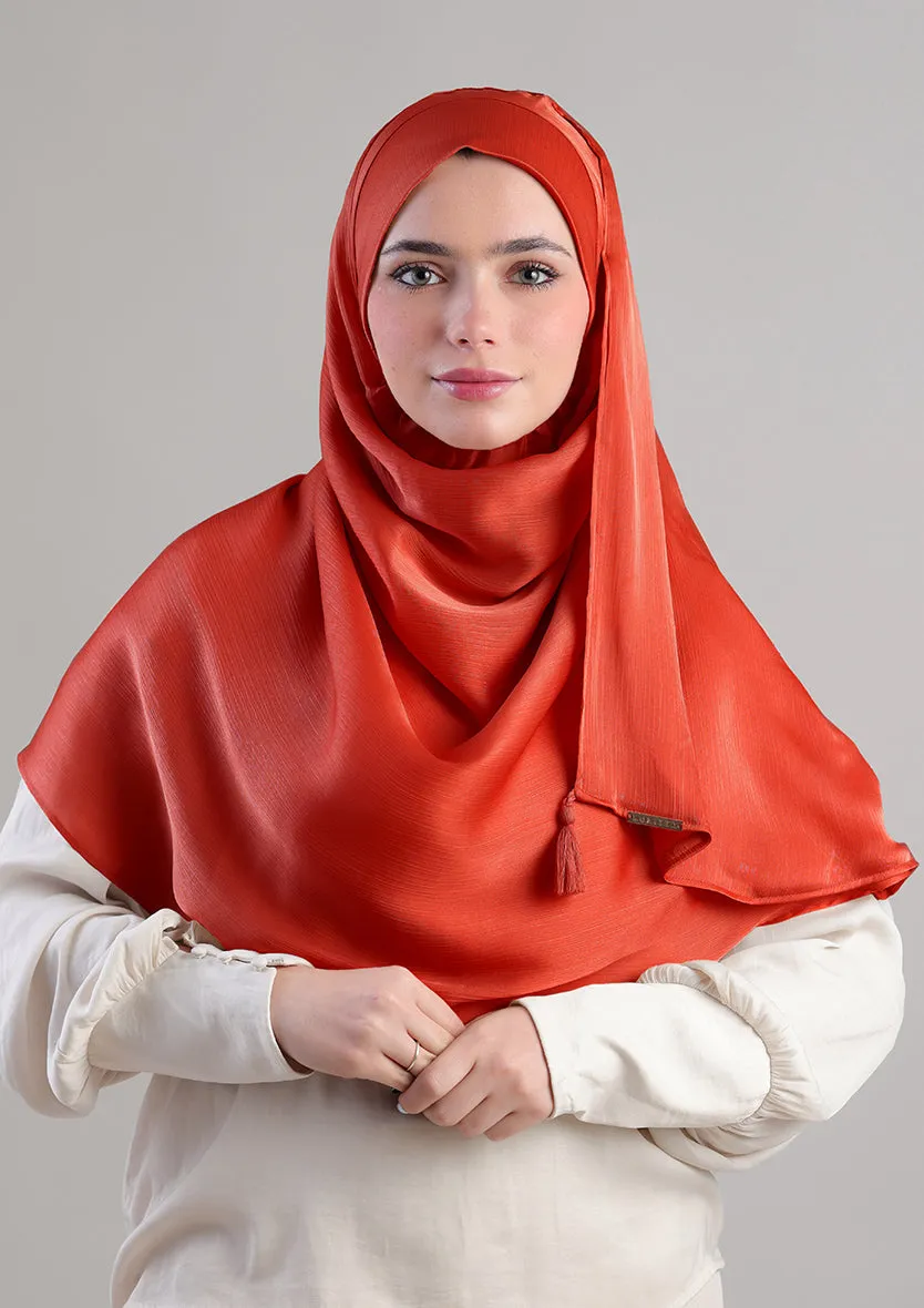 Terracotta Satin Crinkled - Instant Hijab with Inner