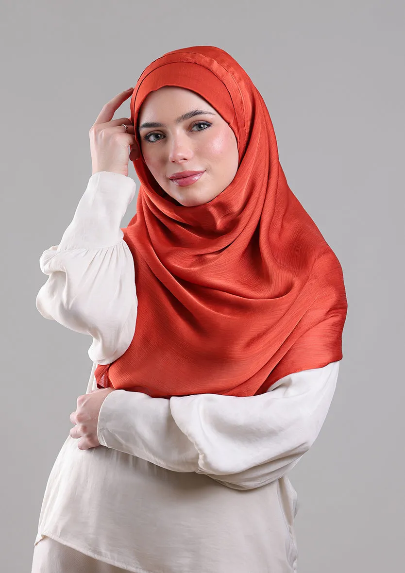 Terracotta Satin Crinkled - Instant Hijab with Inner