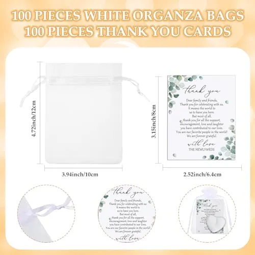 Threlaco 100 Sets Wedding Gifts for Guests Heart Shaped Candles Mini Candles Wedding Candle Gifts for Guests Thank You Cards and Organza Bags for Wedding Party Favors