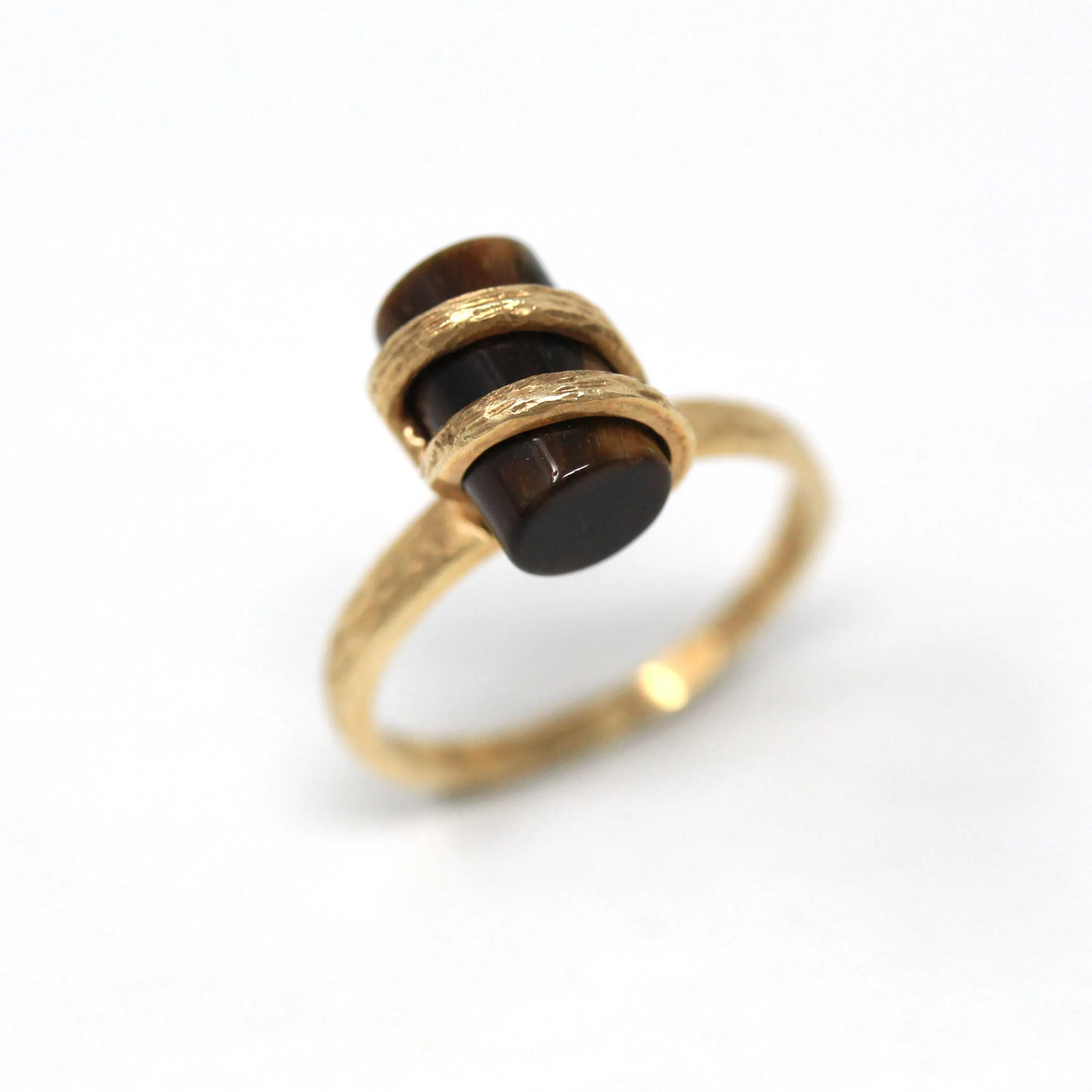 Tiger's Eye Ring - Retro 10k Yellow Gold Brown Gemstone Statement - Vintage Circa 1970s New Old Stock Size 5 3/4 Fine Unique Jewelry
