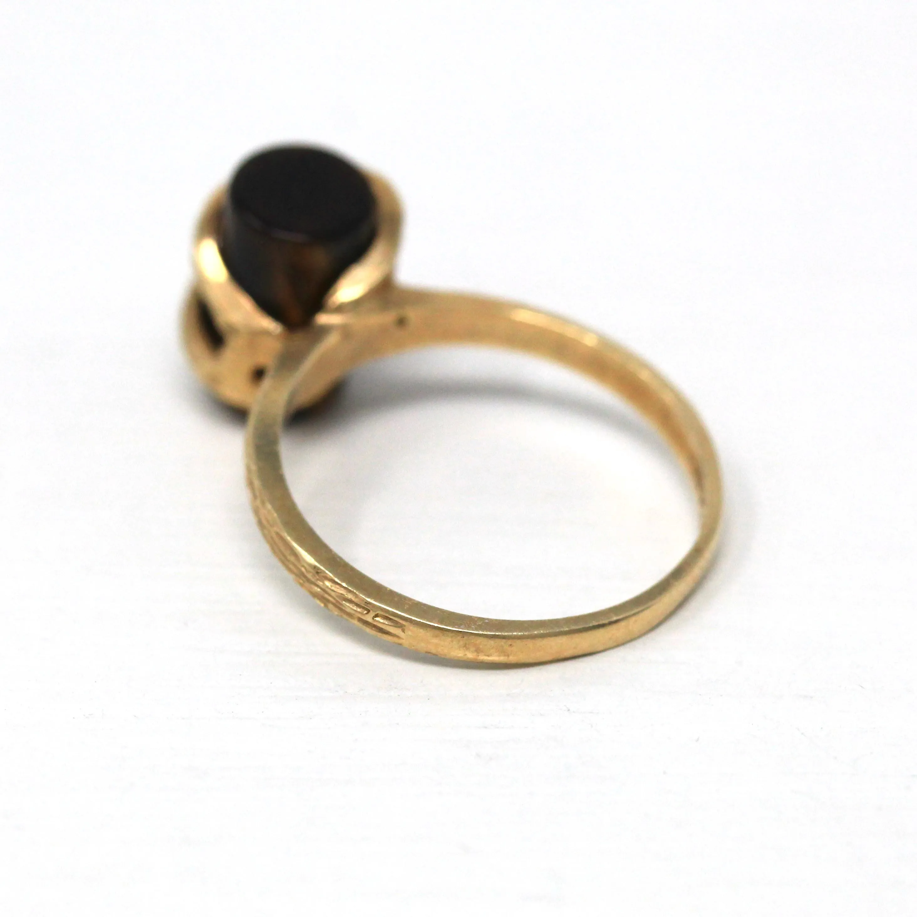Tiger's Eye Ring - Retro 10k Yellow Gold Brown Gemstone Statement - Vintage Circa 1970s New Old Stock Size 5 3/4 Fine Unique Jewelry