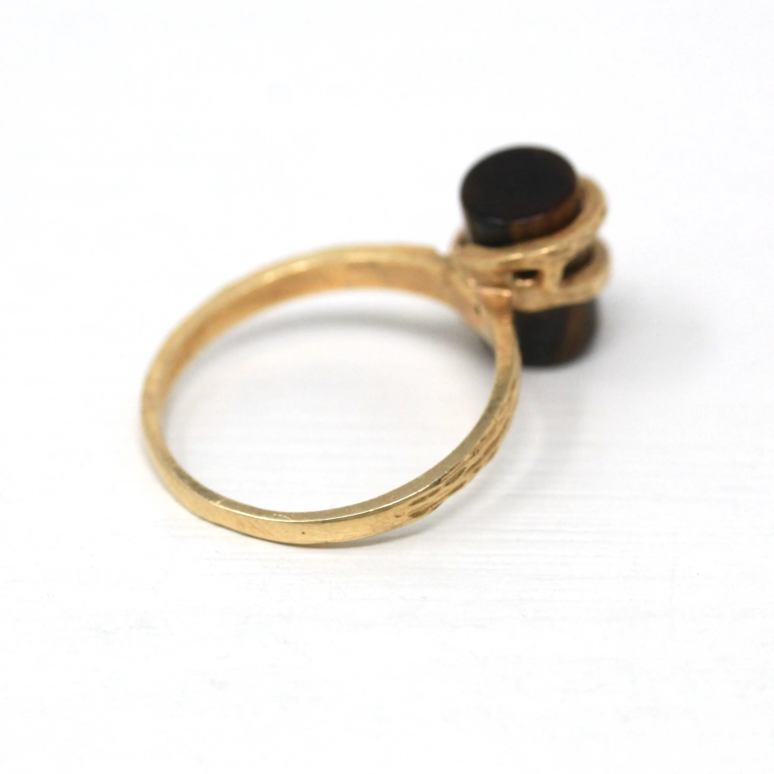 Tiger's Eye Ring - Retro 10k Yellow Gold Brown Gemstone Statement - Vintage Circa 1970s New Old Stock Size 5 3/4 Fine Unique Jewelry