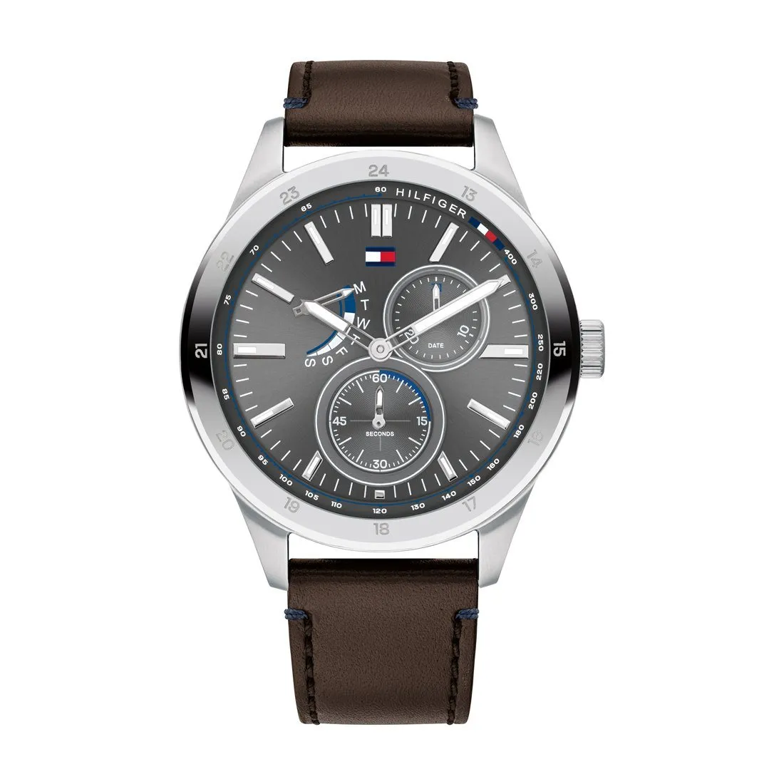 Tommy Hilfiger Austin Grey Brown Leather Watch 1791637