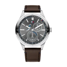 Tommy Hilfiger Austin Grey Brown Leather Watch 1791637