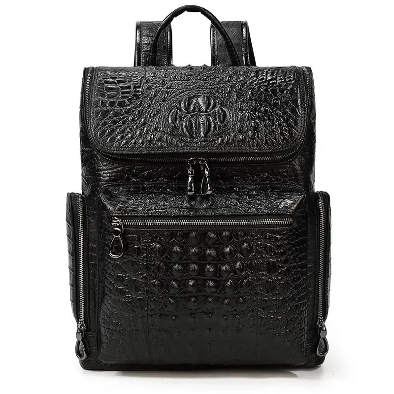 Top Layer Cowhide Backpack - Medium 20-35L Capacity, Elegant Black Design